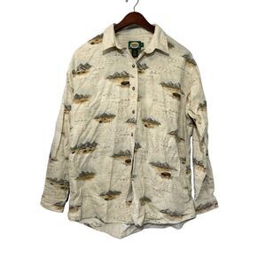 Vtg Cabela's Outdoor Mountain Range Buffalo Scenic Chamois Shirt Flannel Size XL